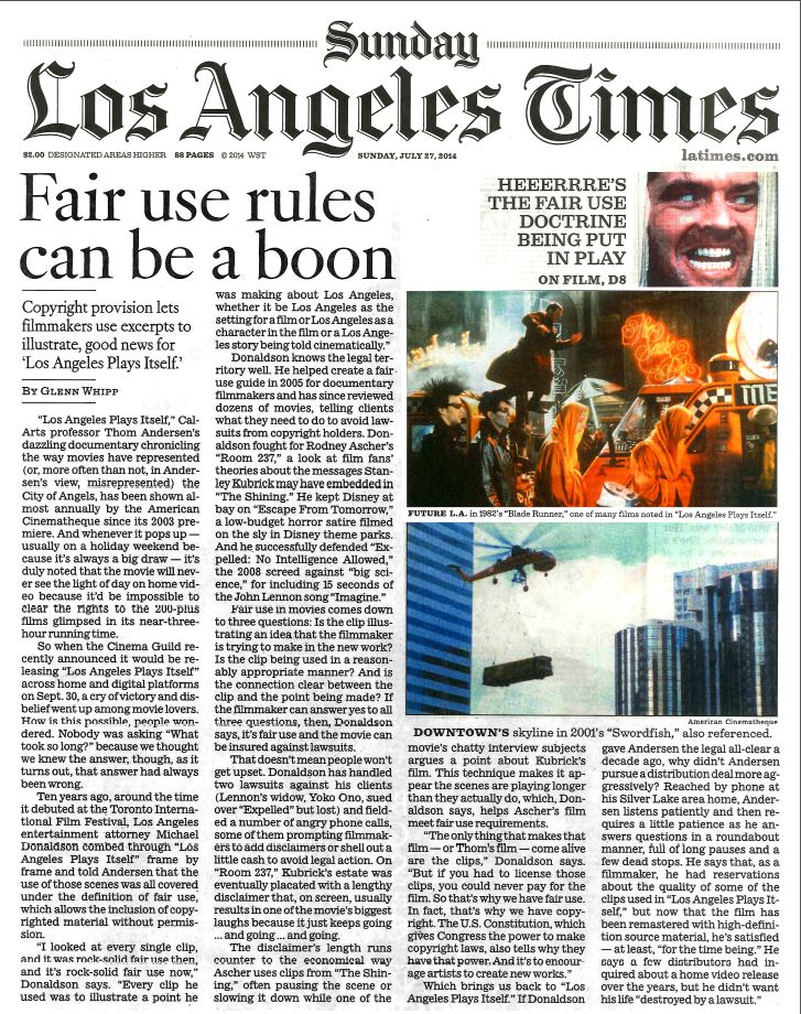 Los Angeles Times: Fair Use Rules Can Be a Boon | Donaldson + Callif